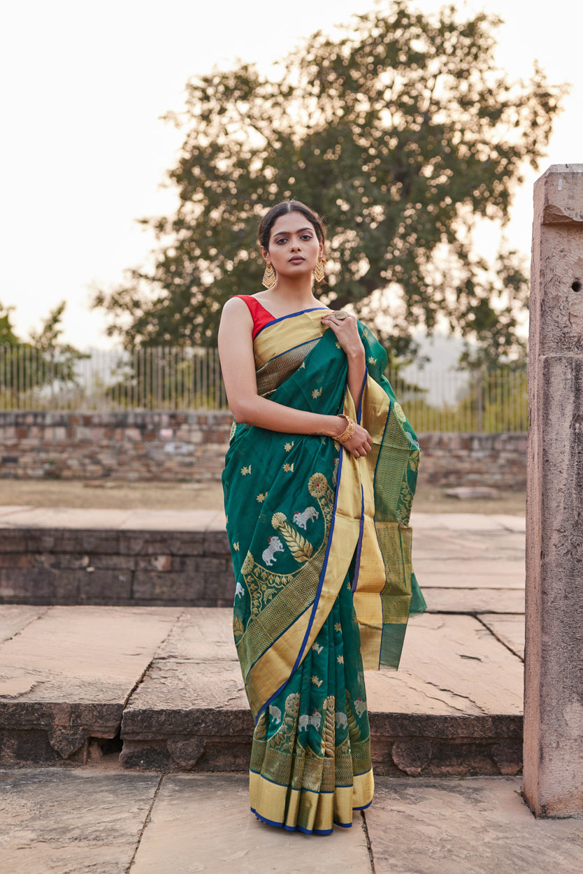 Surmayi Noor Pattu Silk Chanderi Saree
