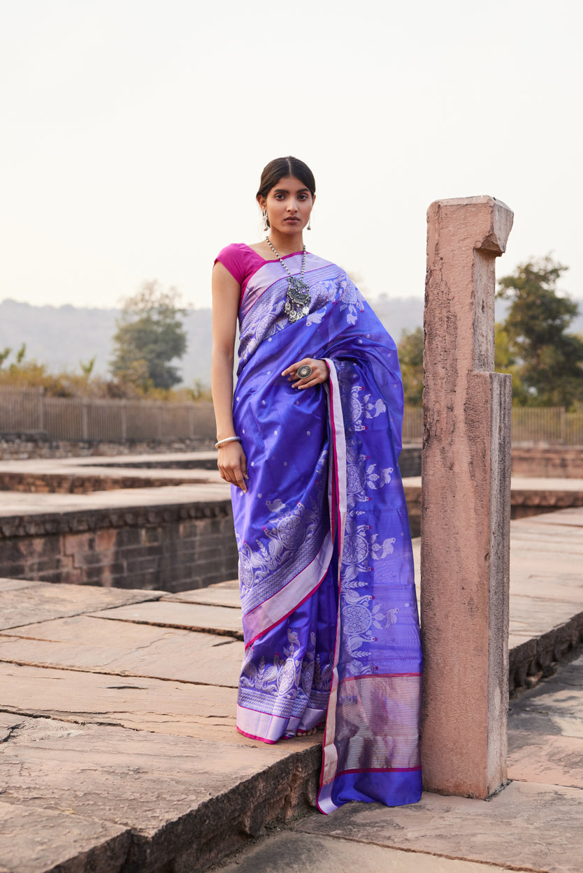 Mor Chandni Pattu Silk Chanderi Saree