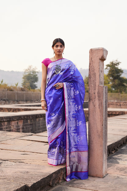 Mor Chandni Pattu Silk Chanderi Saree