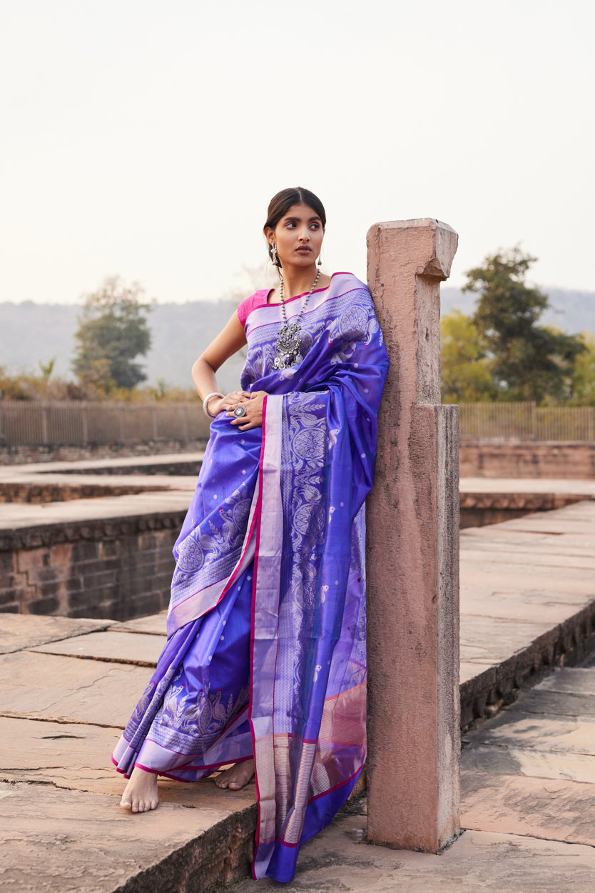 Mor Chandni Pattu Silk Chanderi Saree