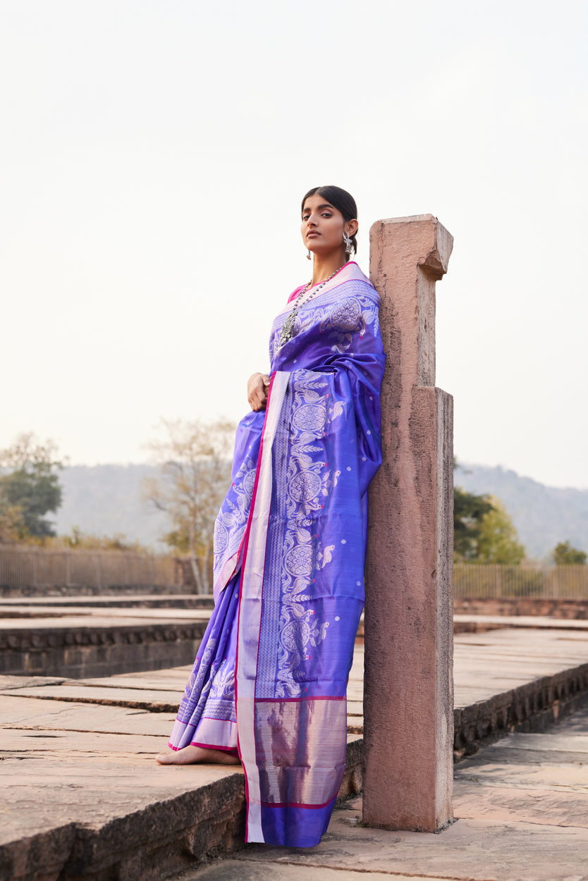Mor Chandni Pattu Silk Chanderi Saree