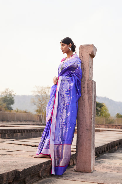 Mor Chandni Pattu Silk Chanderi Saree