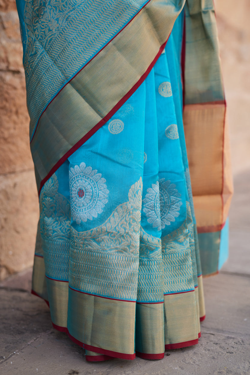 Aasmani Mehar Pattu Silk Chanderi Saree