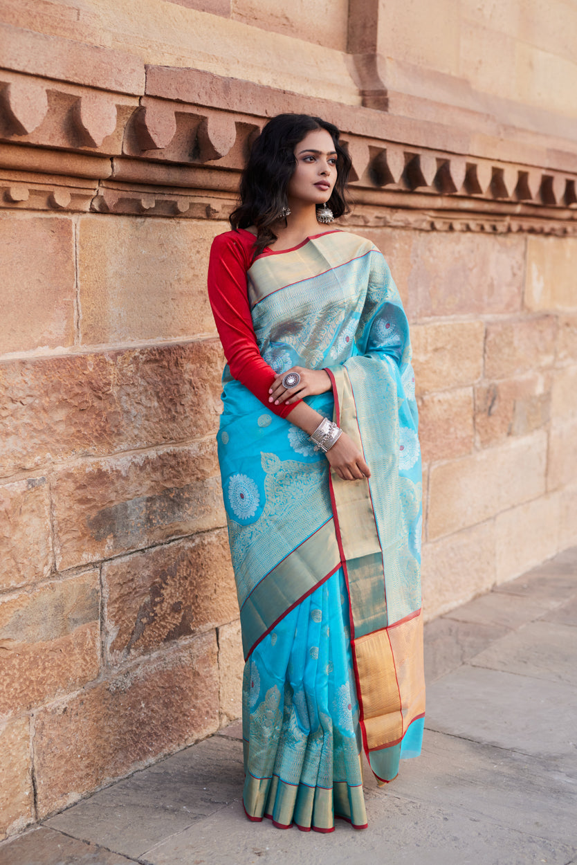 Aasmani Mehar Pattu Silk Chanderi Saree
