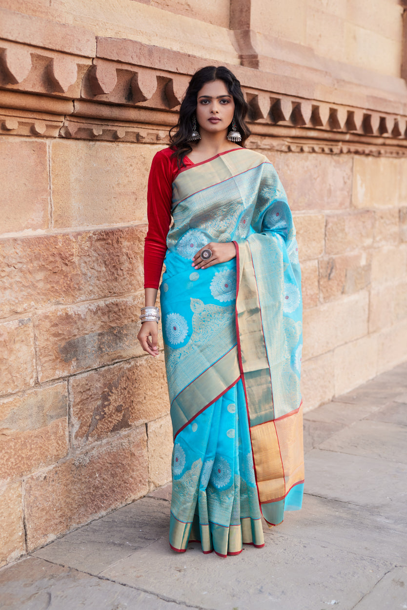 Aasmani Mehar Pattu Silk Chanderi Saree