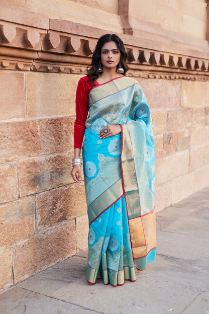 Aasmani Mehar Pattu Silk Chanderi Saree
