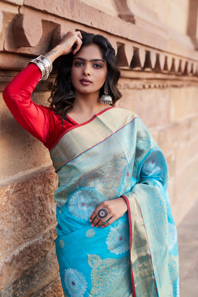 Aasmani Mehar Pattu Silk Chanderi Saree