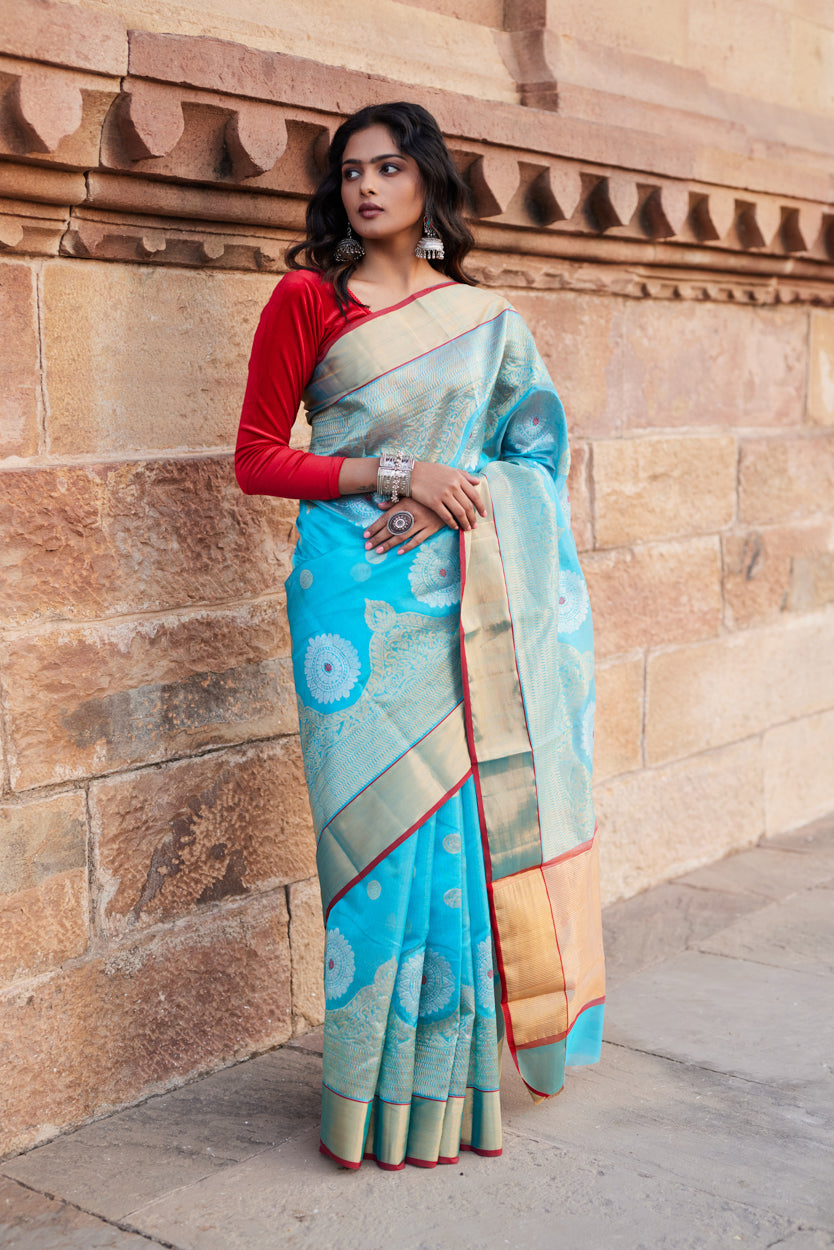 Aasmani Mehar Pattu Silk Chanderi Saree