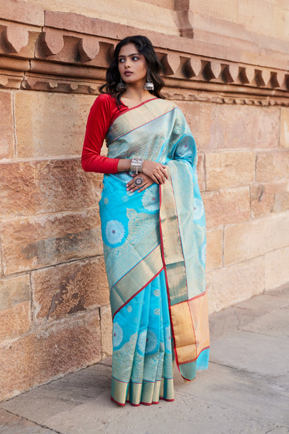 Aasmani Mehar Pattu Silk Chanderi Saree