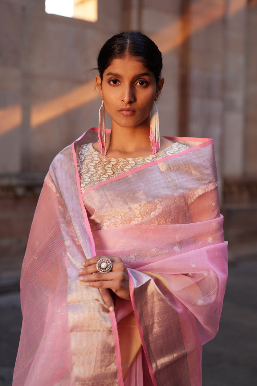 Gulabi Aarzoo Kattan Silk Chanderi Saree