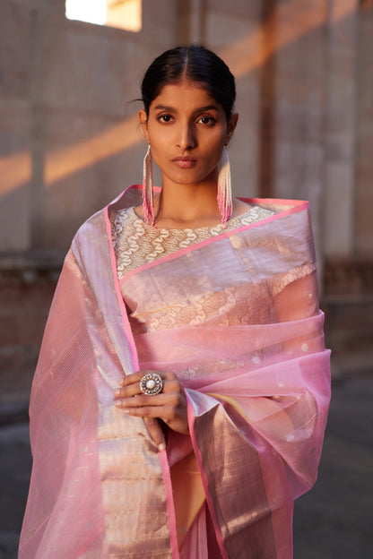 Gulabi Aarzoo Kattan Silk Chanderi Saree