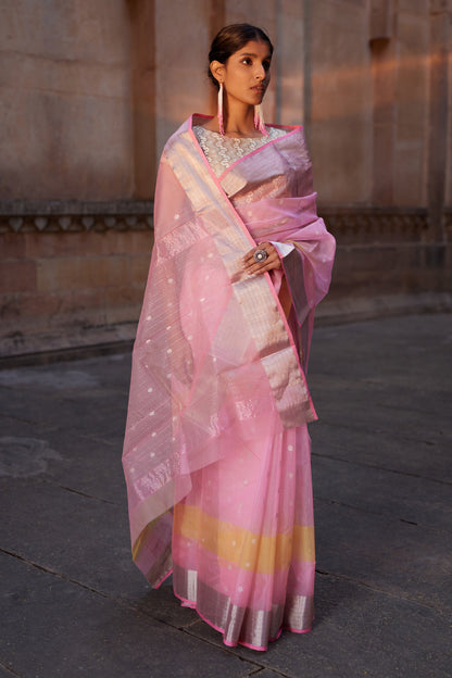 Gulabi Aarzoo Kattan Silk Chanderi Saree