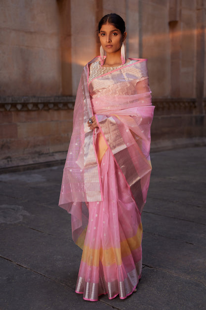 Gulabi Aarzoo Kattan Silk Chanderi Saree