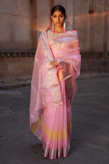 Gulabi Aarzoo Kattan Silk Chanderi Saree