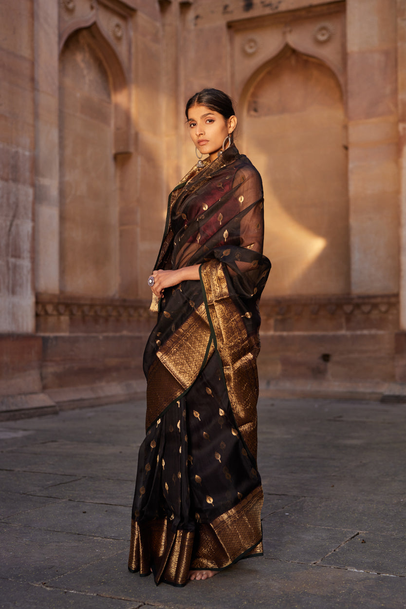 Siyahi Parwana Silk Chanderi Saree
