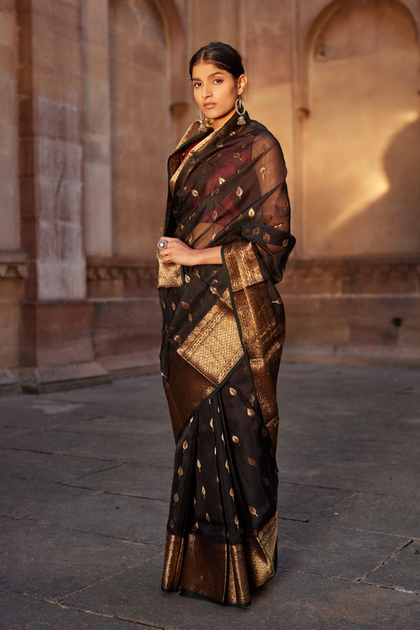 Siyahi Parwana Silk Chanderi Saree
