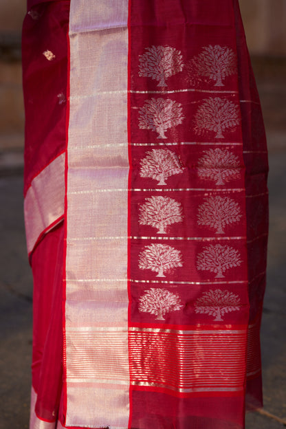 Surkh Shabnami Silk Chanderi Saree