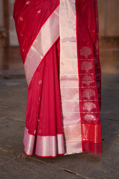 Surkh Shabnami Silk Chanderi Saree