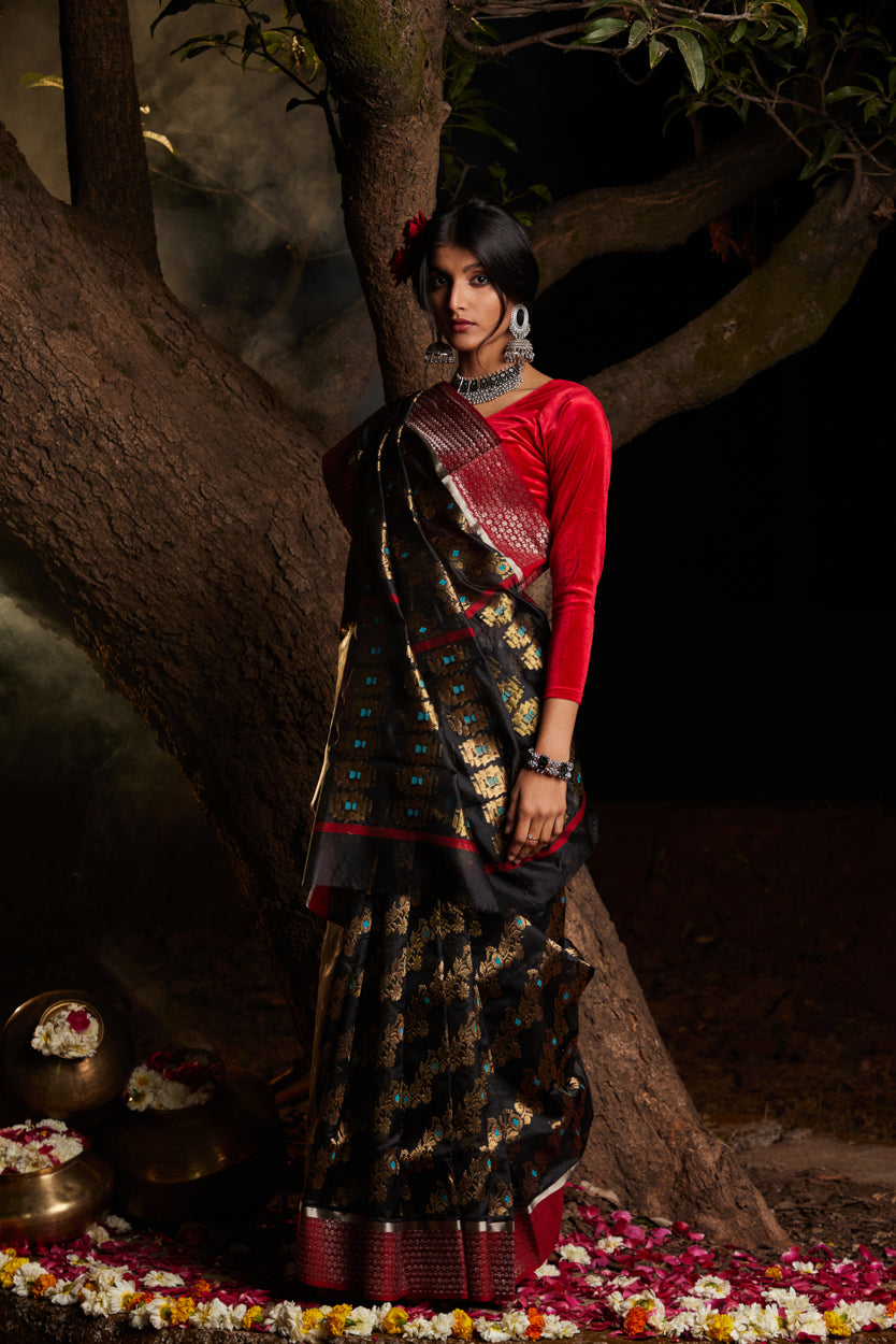 Siyah Noor Meenakari Jaal Pure Silk Chanderi Saree