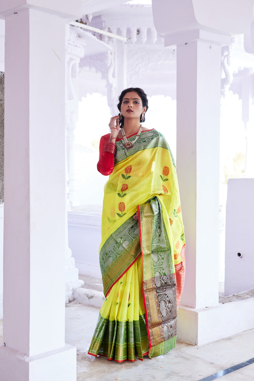 Sanidhya Pattu Silk Chanderi Saree