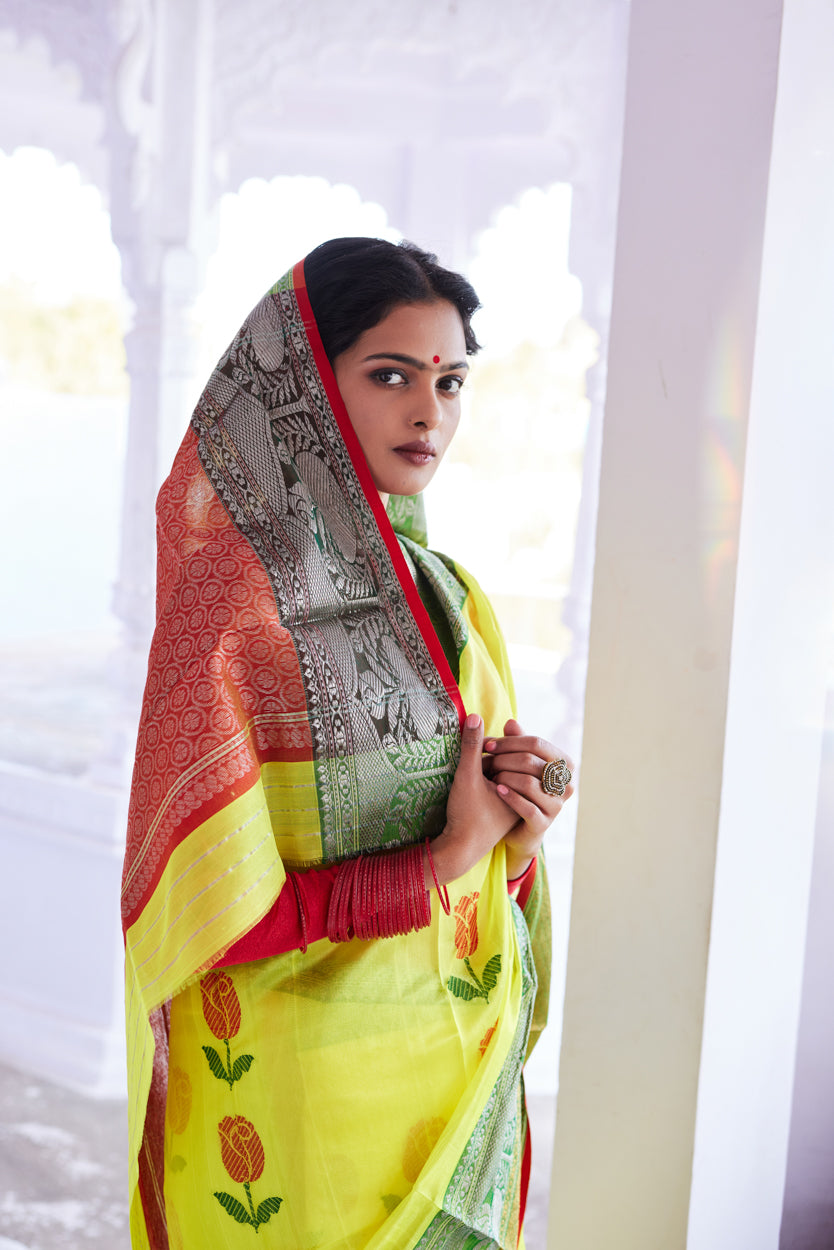 Sanidhya Pattu Silk Chanderi Saree