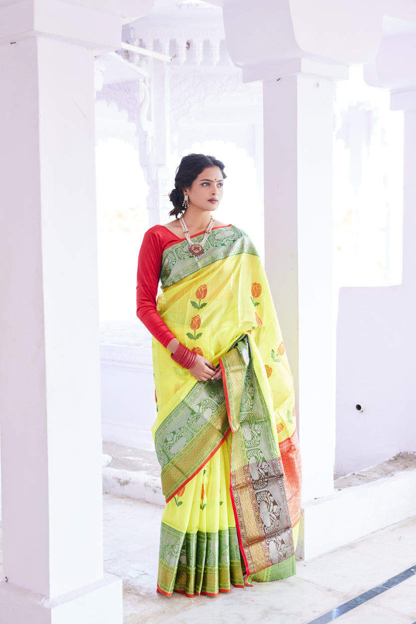 Sanidhya Pattu Silk Chanderi Saree