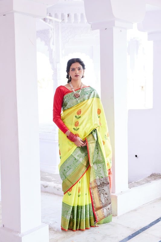 Sanidhya Pattu Silk Chanderi Saree
