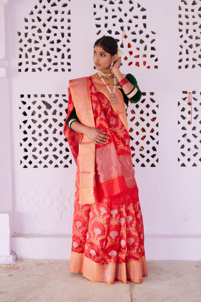 Chandbali Kattan Silk Chanderi Saree