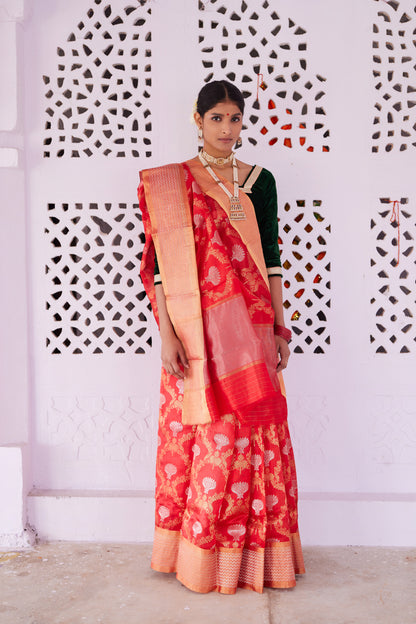 Chandbali Kattan Silk Chanderi Saree
