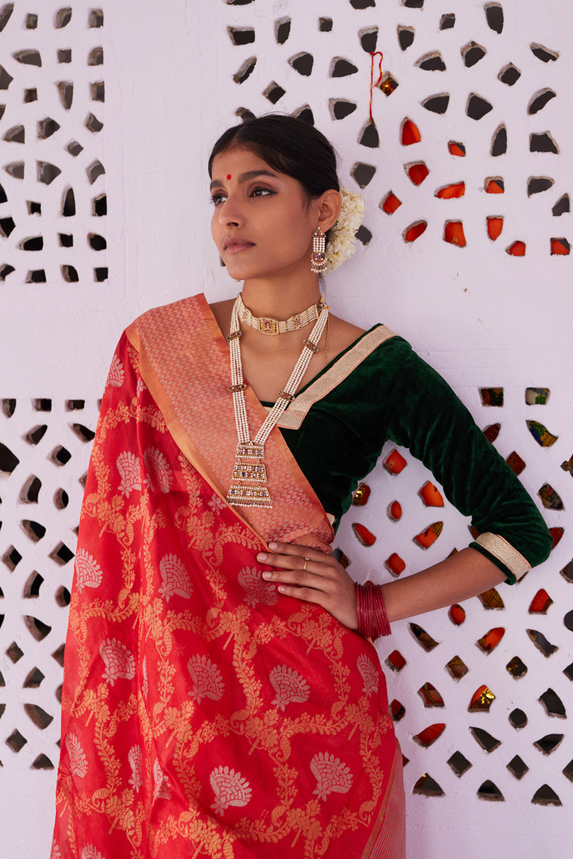 Chandbali Kattan Silk Chanderi Saree