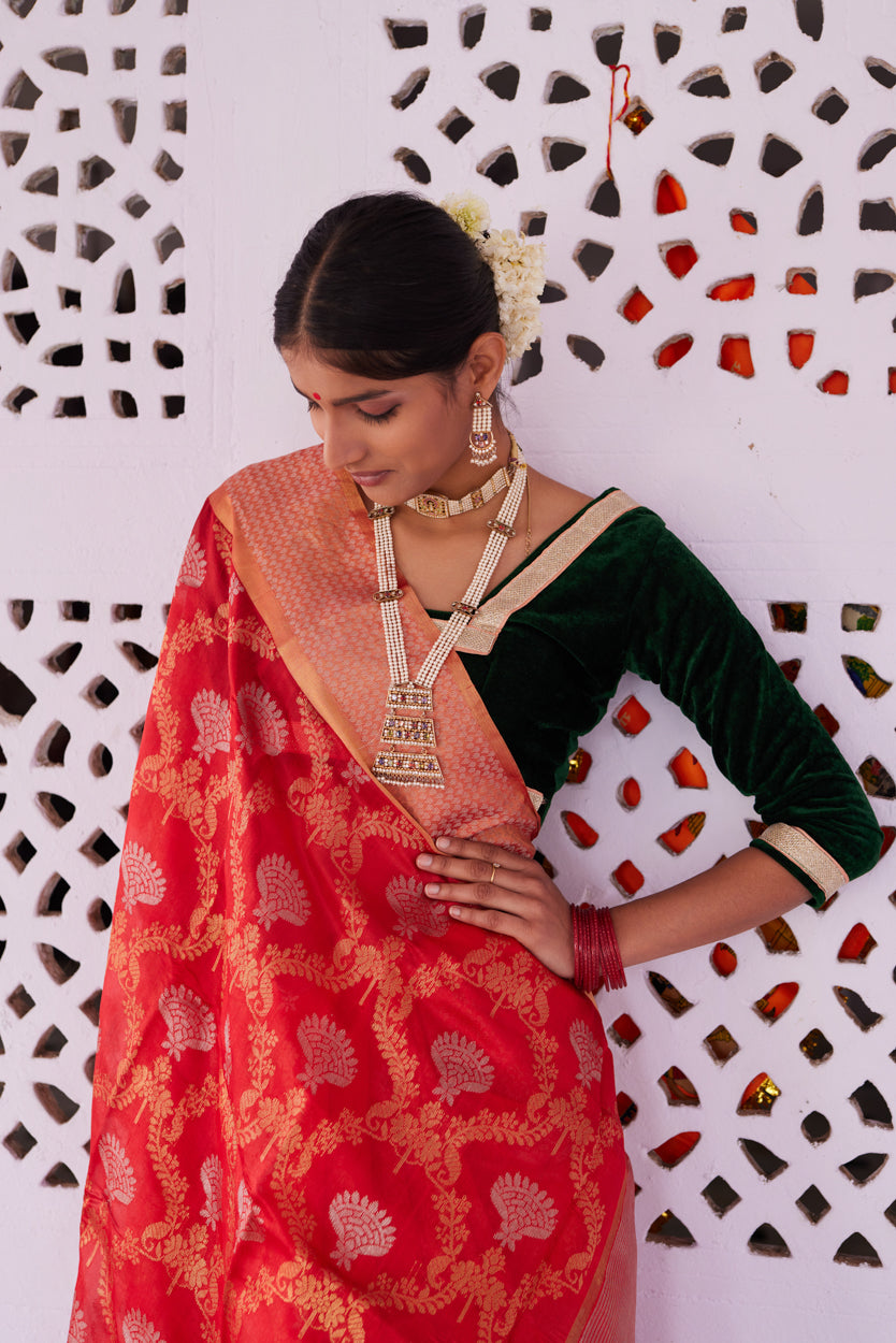 Chandbali Kattan Silk Chanderi Saree