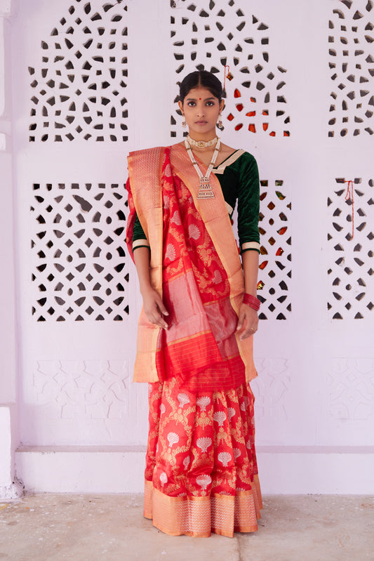 Chandbali Kattan Silk Chanderi Saree