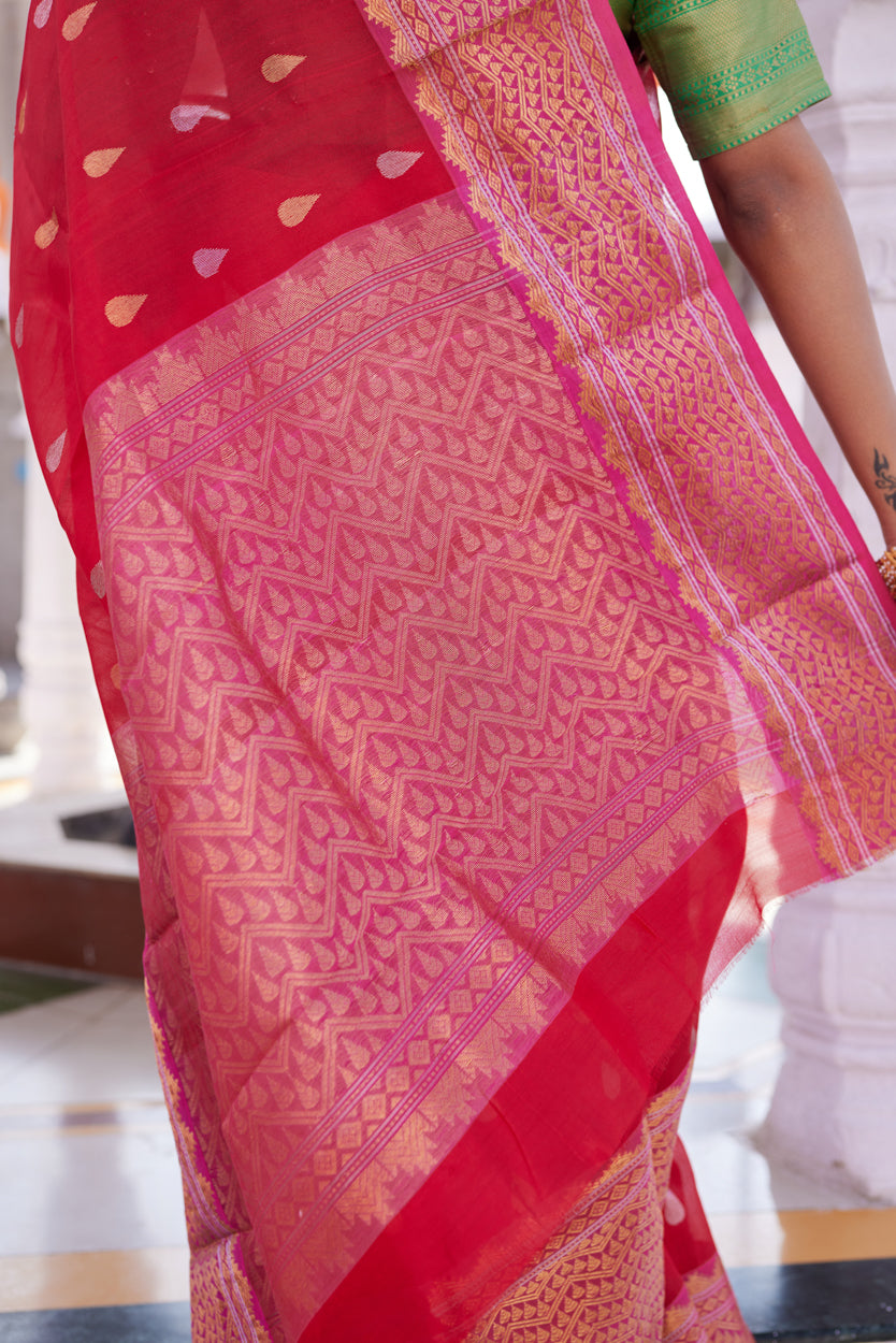 Surkh Ibadat Pattu Silk Chanderi Saree