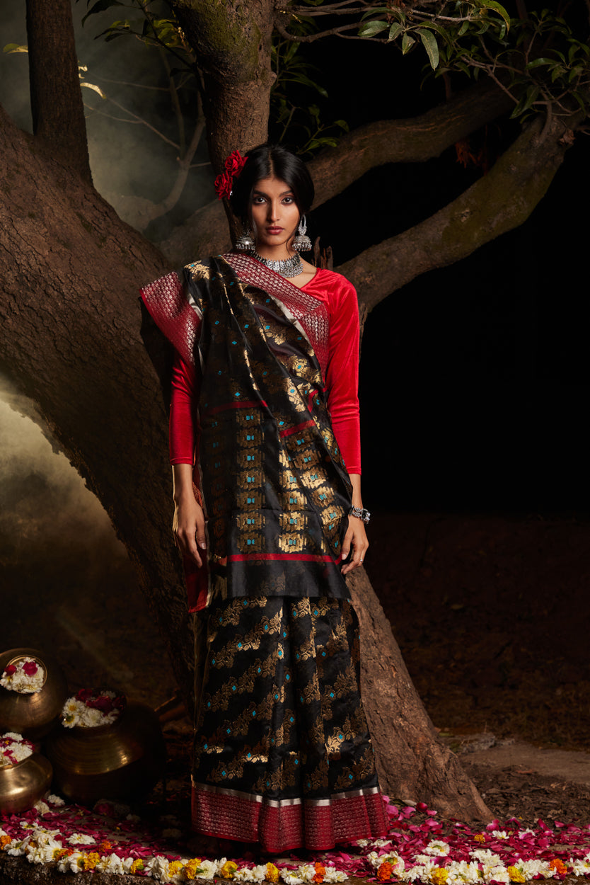 Siyah Noor Meenakari Jaal Pure Silk Chanderi Saree