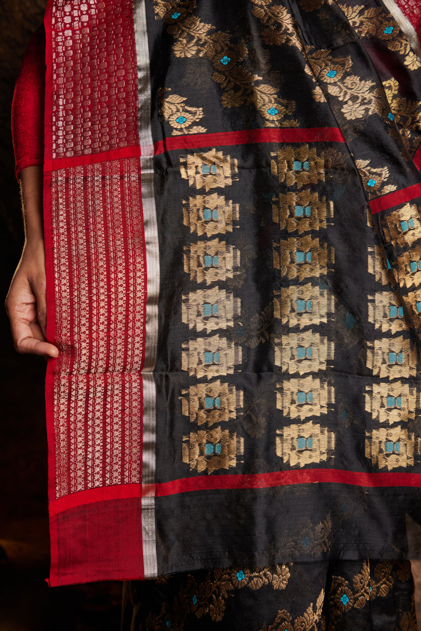 Siyah Noor Meenakari Jaal Pure Silk Chanderi Saree