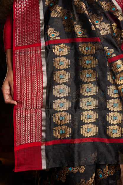 Siyah Noor Meenakari Jaal Pure Silk Chanderi Saree