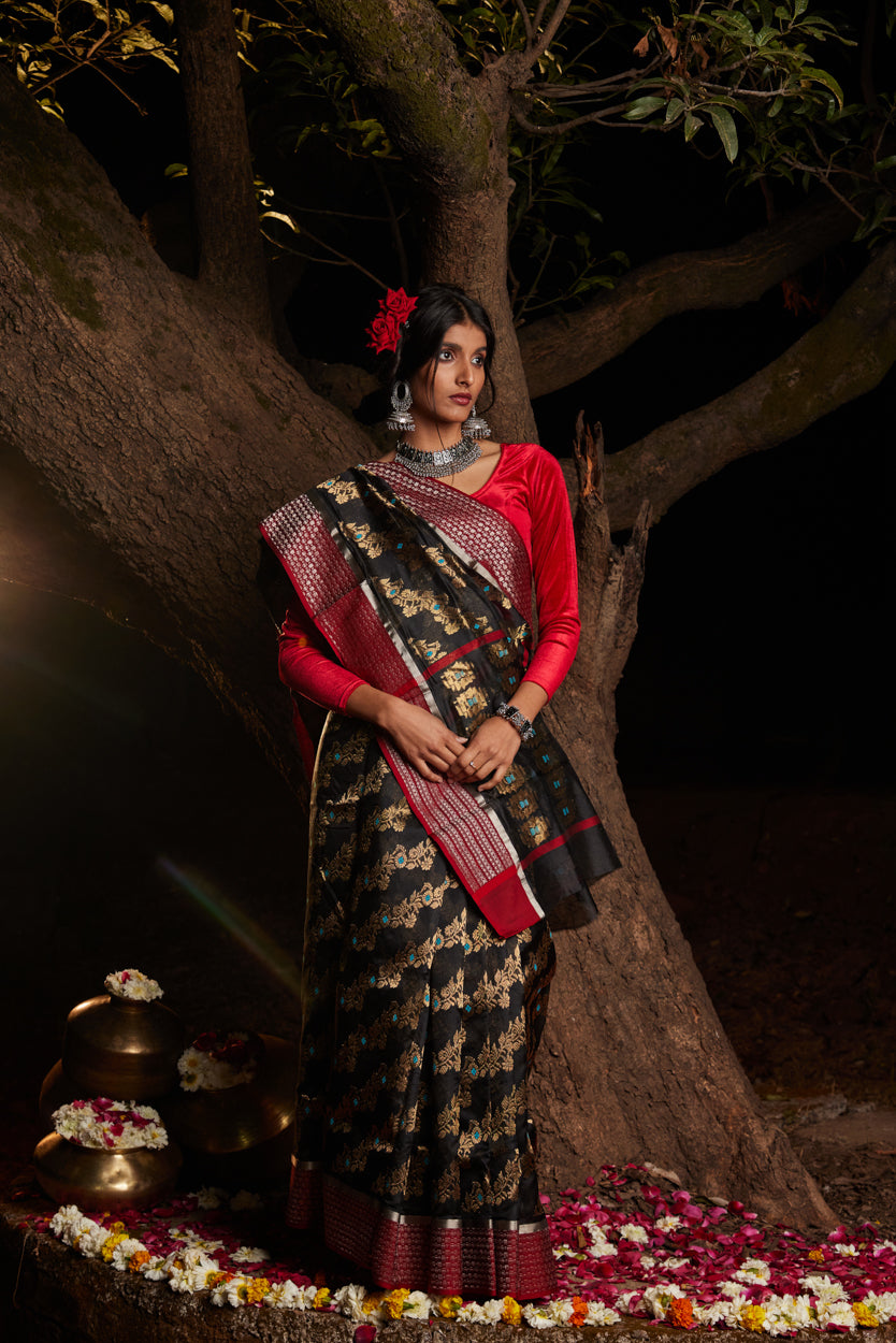Siyah Noor Meenakari Jaal Pure Silk Chanderi Saree