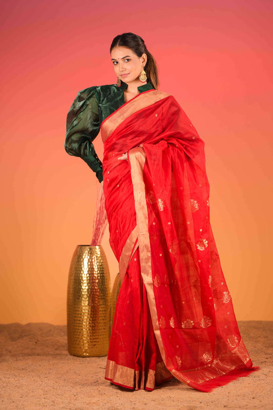 Surkh Chandni Valli Chanderi Cotton Silk Saree
