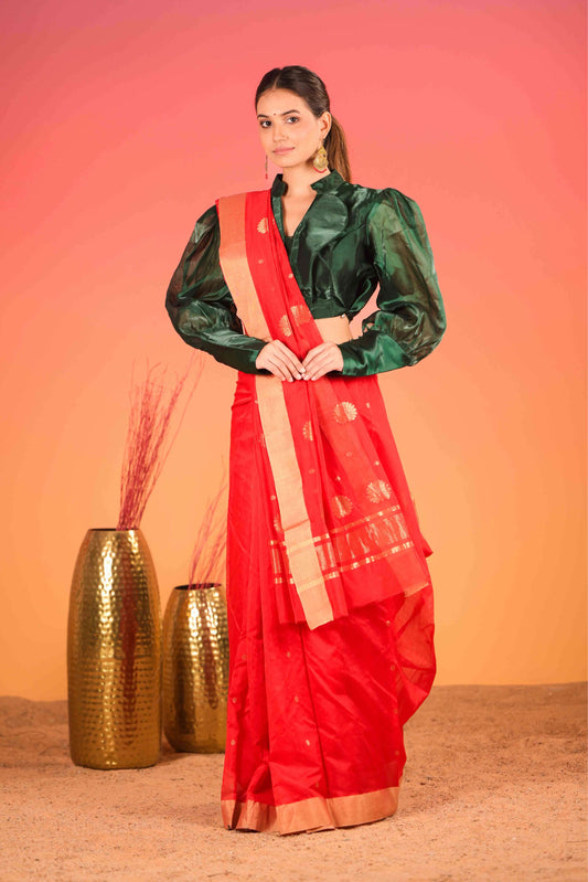 Surkh Bahaar Chanderi Cotton Silk Saree