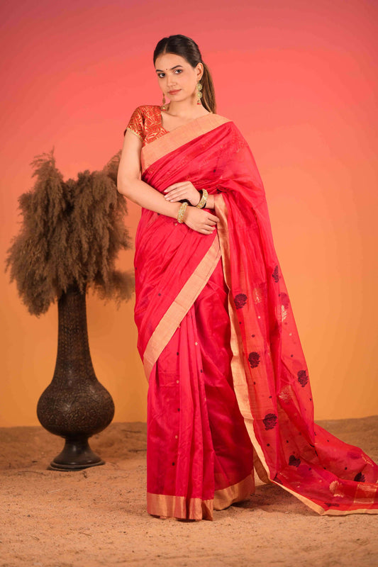 Rakt Padma Chanderi Cotton Silk Saree