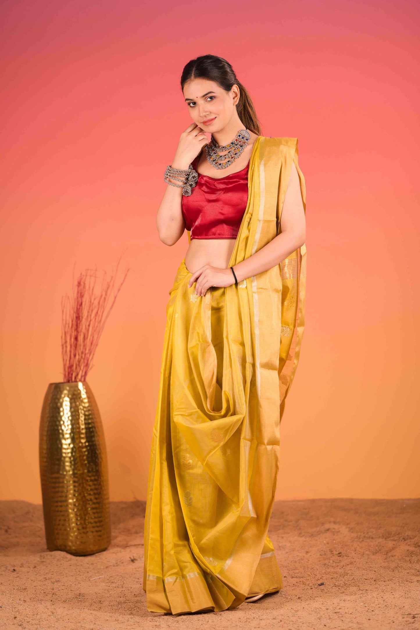 Haldi Chandni Chanderi Cotton Silk Saree