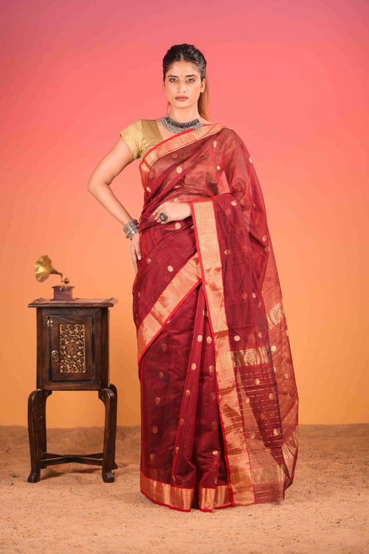 Surkh Bindu Chanderi Cotton Silk Saree
