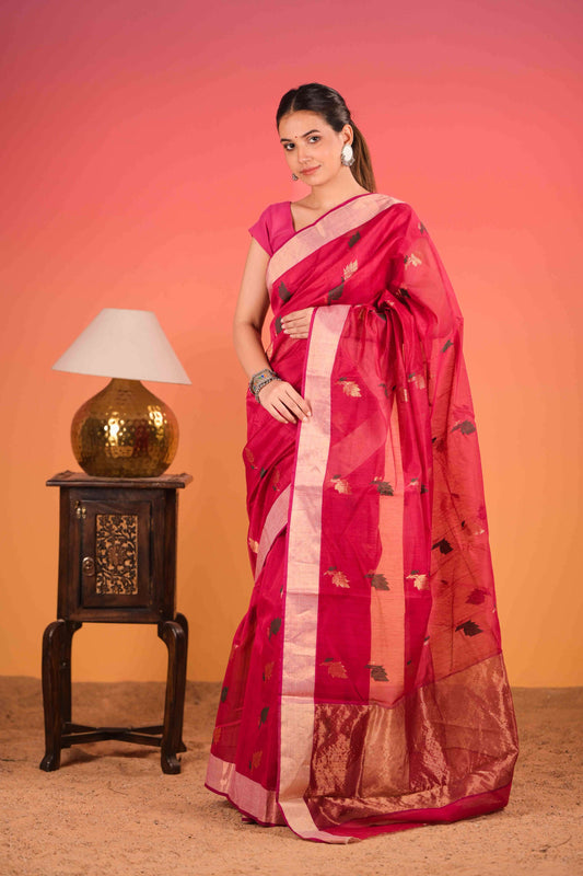 Laal Aanchal Chanderi Cotton Silk Saree