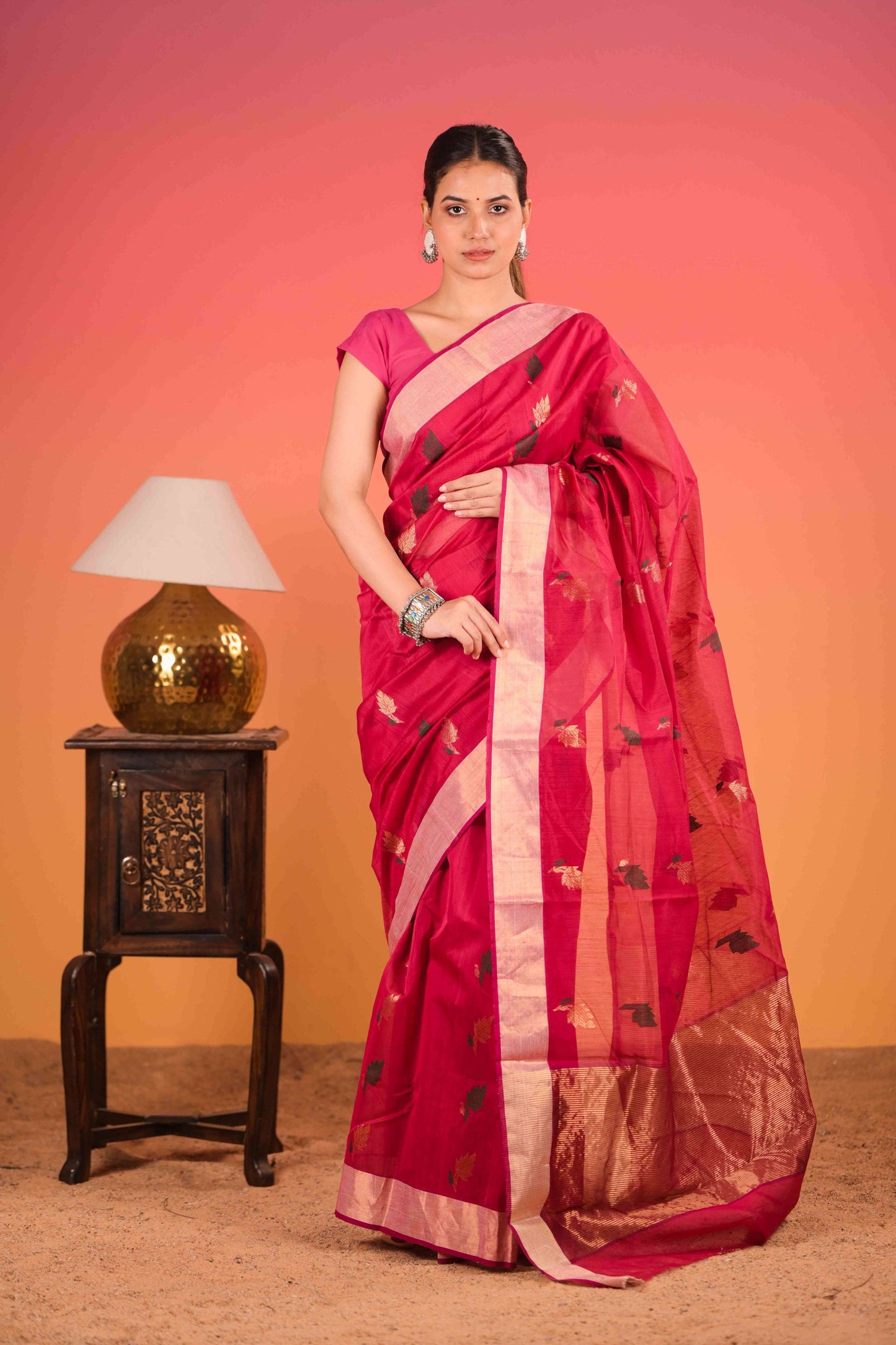 Laal Aanchal Chanderi Cotton Silk Saree