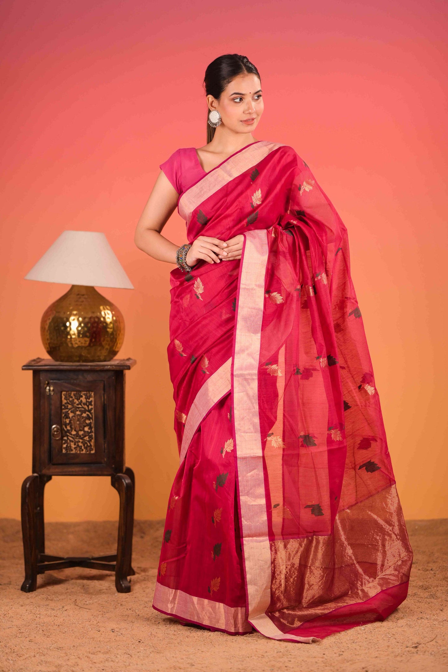 Laal Aanchal Chanderi Cotton Silk Saree
