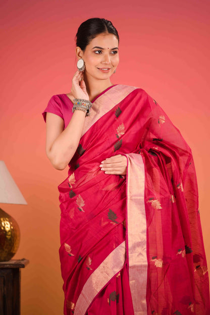 Laal Aanchal Chanderi Cotton Silk Saree