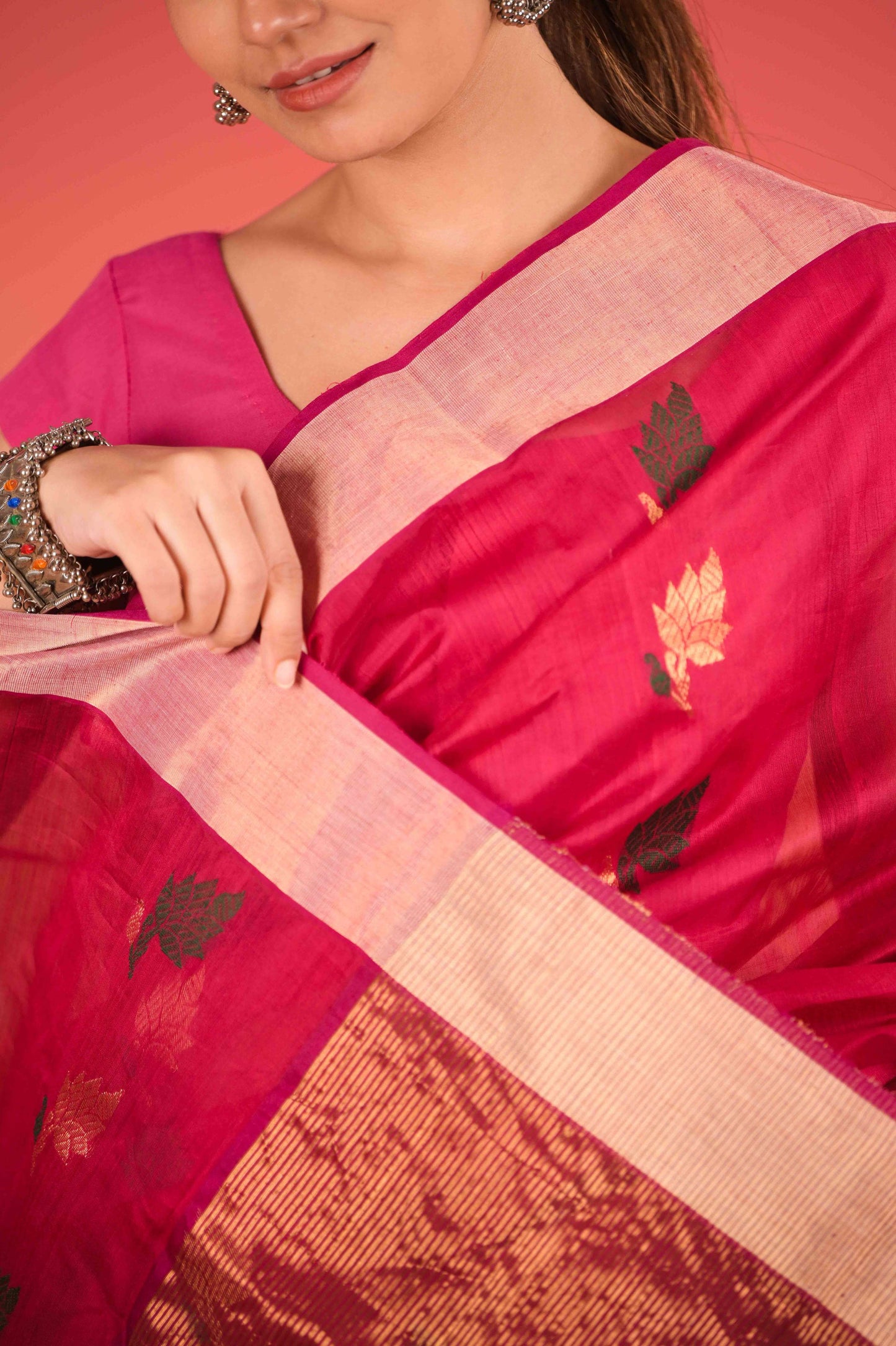 Laal Aanchal Chanderi Cotton Silk Saree