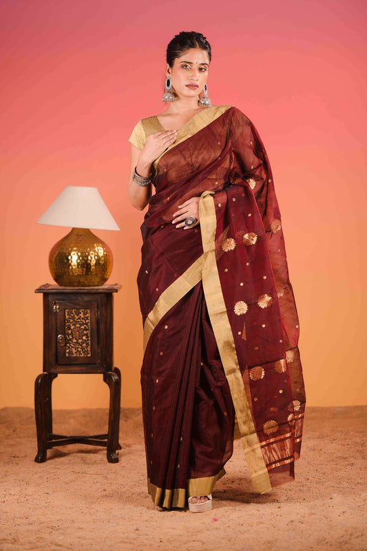 Tamra Swarṇ Chanderi Cotton Silk Saree