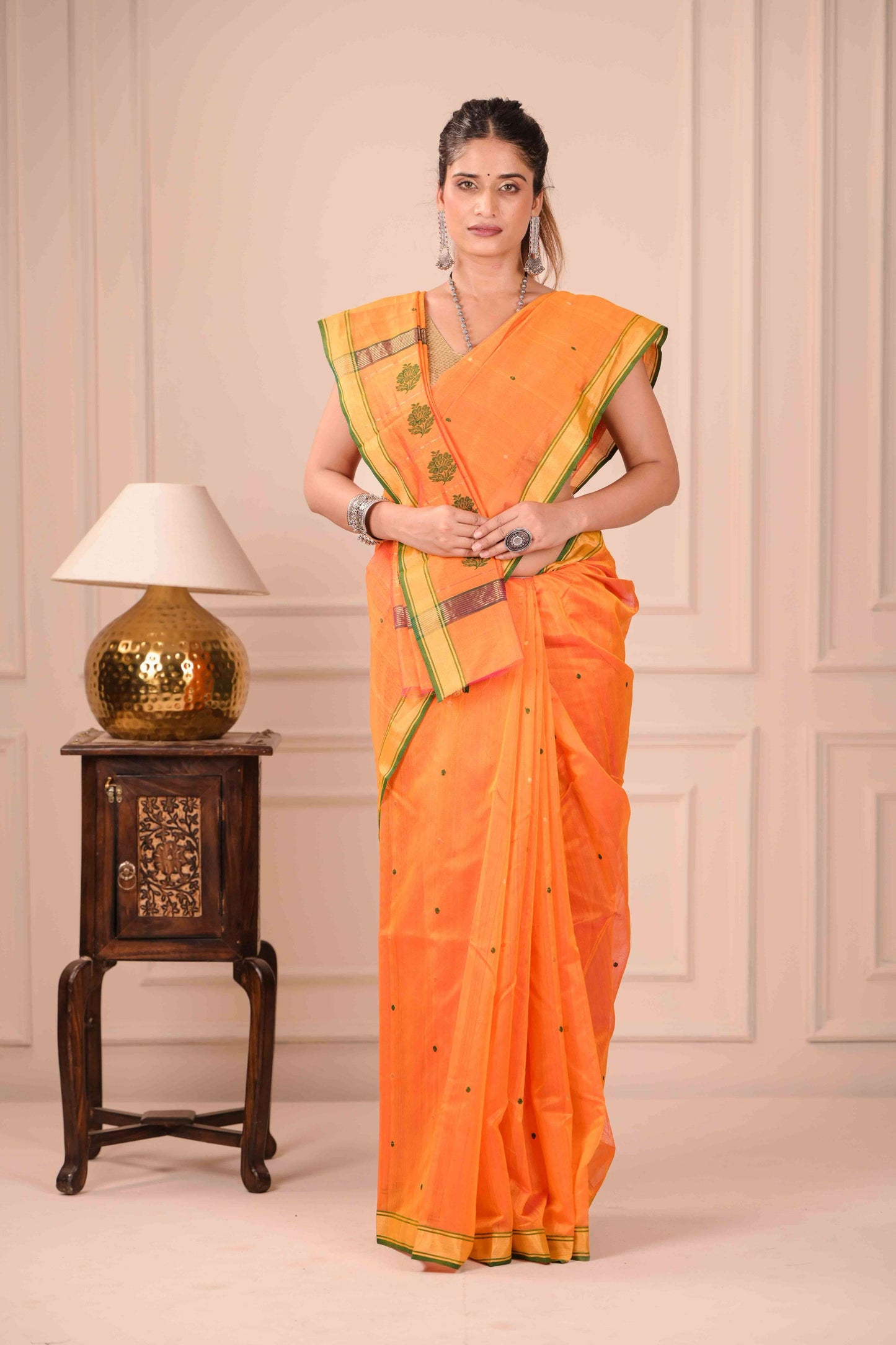 Narangi Puspa Chanderi Cotton Silk Saree