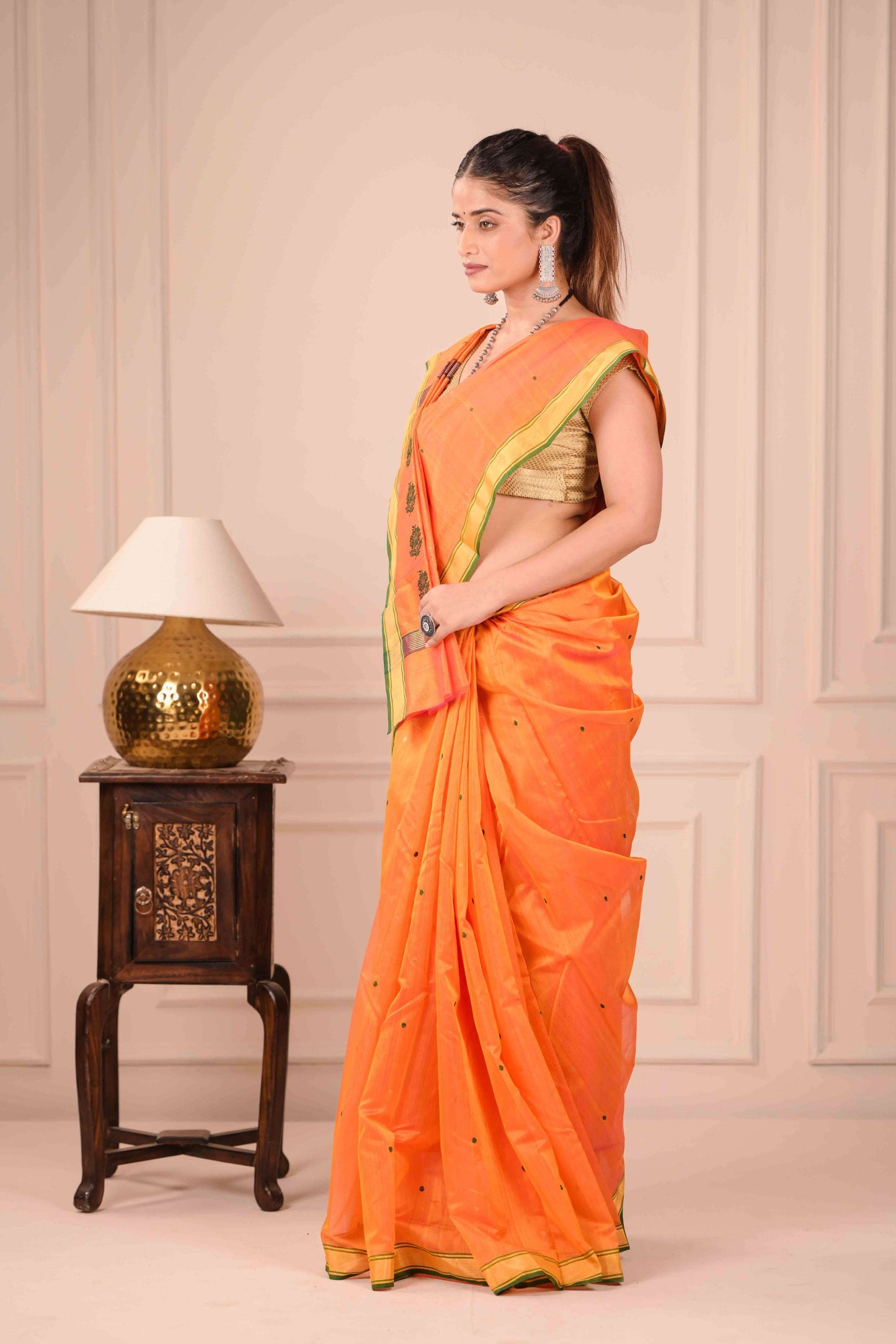 Narangi Puspa Chanderi Cotton Silk Saree